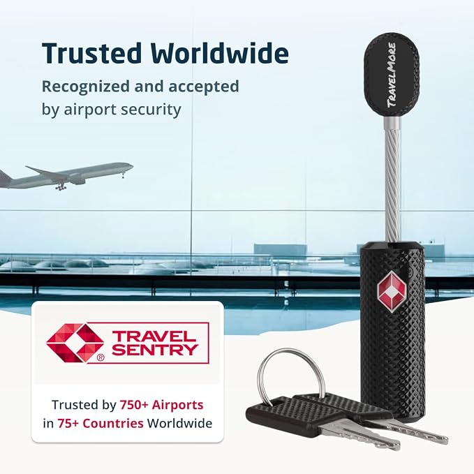 TSA Approved Locks for Luggage with Keys, Secure Travel Locks | Durable, Flexible Cable, Zinc Alloy Body, Easy to Use, Compact, for Suitcases, Backpacks, Cases, Zippers, 4-Pack, Black - Image 5