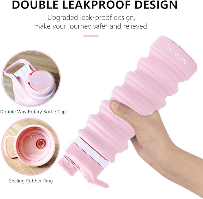 Nefeeko Collapsible Water Bottle, 26oz Silicone Foldable Water Bottles | Leakproof BPA Free Travel Water Bottles with Carabiner,Portable Sport Water Bottles for Camping,Hiking Outdoor Indoor Sport - Image 3