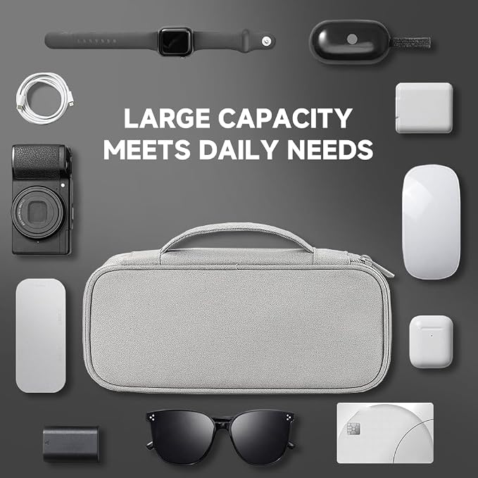 Teskyer Tech Organizer Pouch with Handle, Grey | Water-Resistant Fabric, Adjustable Dividers, Multiple Compartments, Protective Lining, Travel and Office Use - Image 7