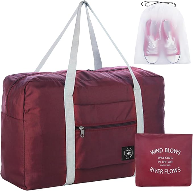 Travel Bag Foldable Duffle Carry on Tote Weekender Overnight Luggage Bag | Travel Bag Carry on Nylon Lightweight Foldable Duffle Tote for Sports Gym Weekender Overnight (With Waterproof Pouch) by INVODA