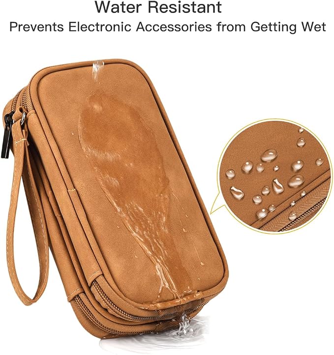 CAAORDKSO Universal Electronics Accessories Carrying Case, Electronic Cable Organizer Bag, Travel Cable Accessories Bag Pouch for Cable, USB, Cord, Charger, Phone, Power Bank, Earphone (Brown, Large) - Image 2