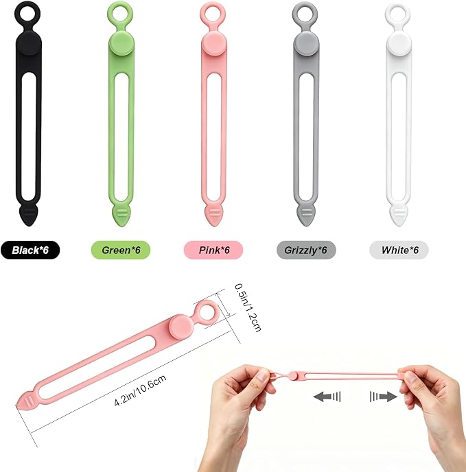 30Pcs Silicone Cable Ties Reusable Wire Organizer Straps | Fastening Earphones,Chargers, Home Office,Desk,Kitchen Appliance Cables & Wires Cable Ties Cord Organizers(5 Colors) - Image 2