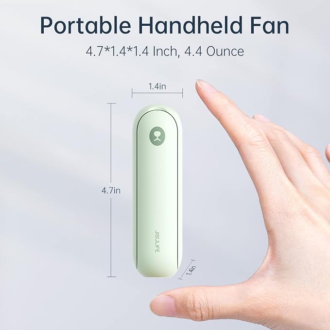 JISULIFE Portable Handheld Fan, 3 In 1-Fan, Power Bank, Flashlight, Green | Mini Cooling Essential for Outdoor, Small, On-the-Go Pocket Hand Design, 19 Hours, Auto Shut-Off Safety Soft Blade - Image 6