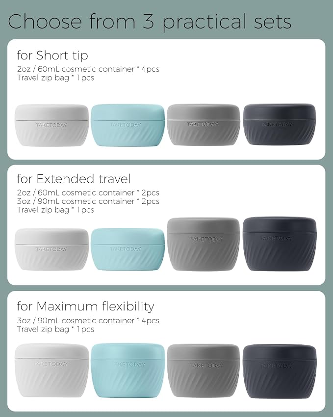 TakeToday Travel Containers for Toiletries, 2 & 3oz, 4 Pack, Grey | Air Travel Leak-Proof, TSA Approved, Silicone Jars with Lid, for Cosmetics & Toiletries - Image 7