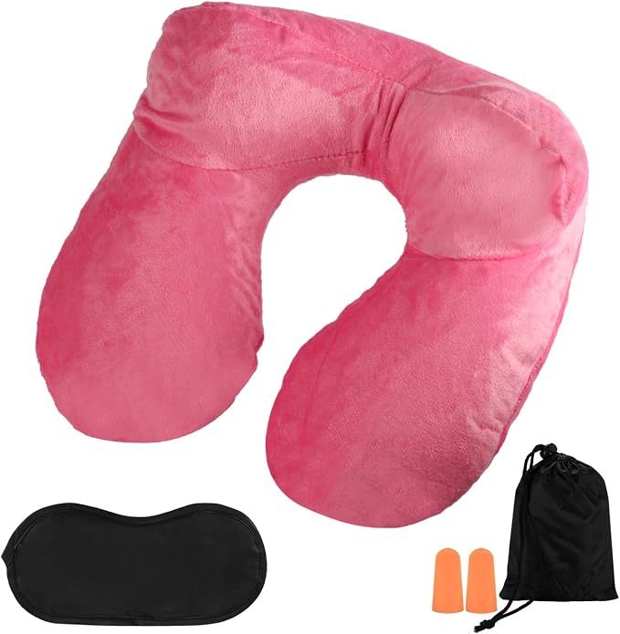 Air-Filled Travel Pillows for Sleeping Airplane Neck Support for Traveling Pillow Inflatable Travel Neck Pillows for Air-Filled Neck Pillow Airplane, with Eye Masks, Earplugs by XhjzgcTech