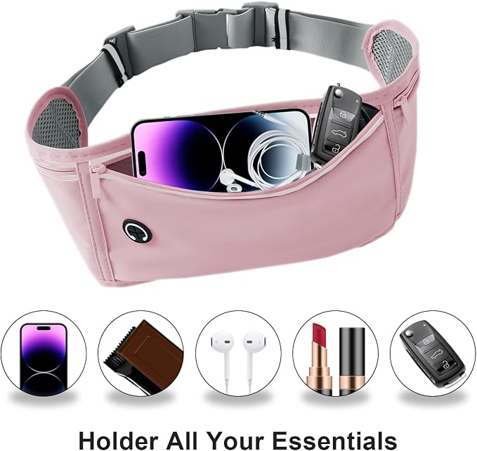 Slim Running Belt for Women Men,Runners Fanny Pack Phone Holder,Money Belt,Running Gear Accessories,with 3 Pockets.(Pink) - Image 2