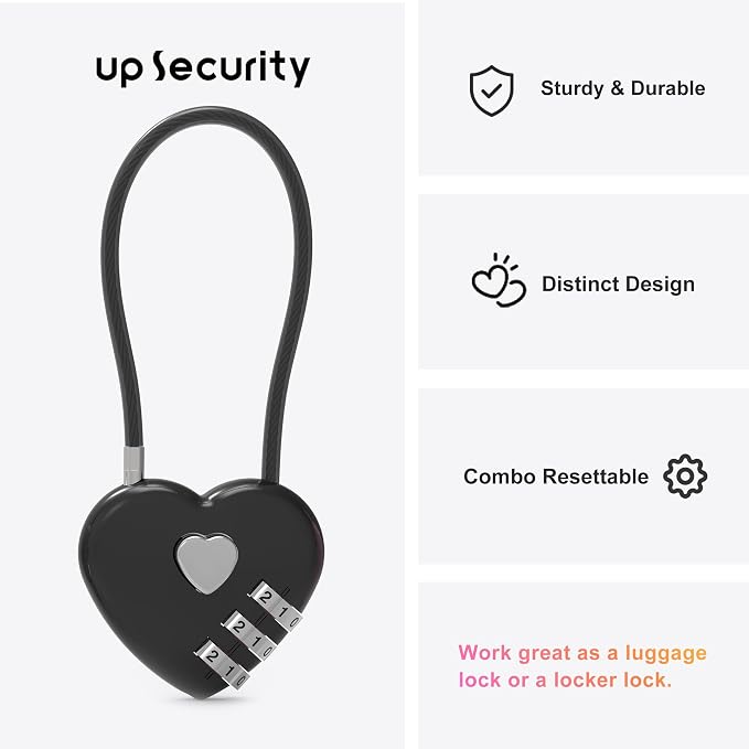 3 Digit Combination Lock, Combo Cable Lock with Code, Small Padlock Combination, for Luggage, Suitcase, Gym Locker, Backpack Bag Zipper, Cabinet, Mailbox, Fence, Travel Safe Outdoor Use - Image 2