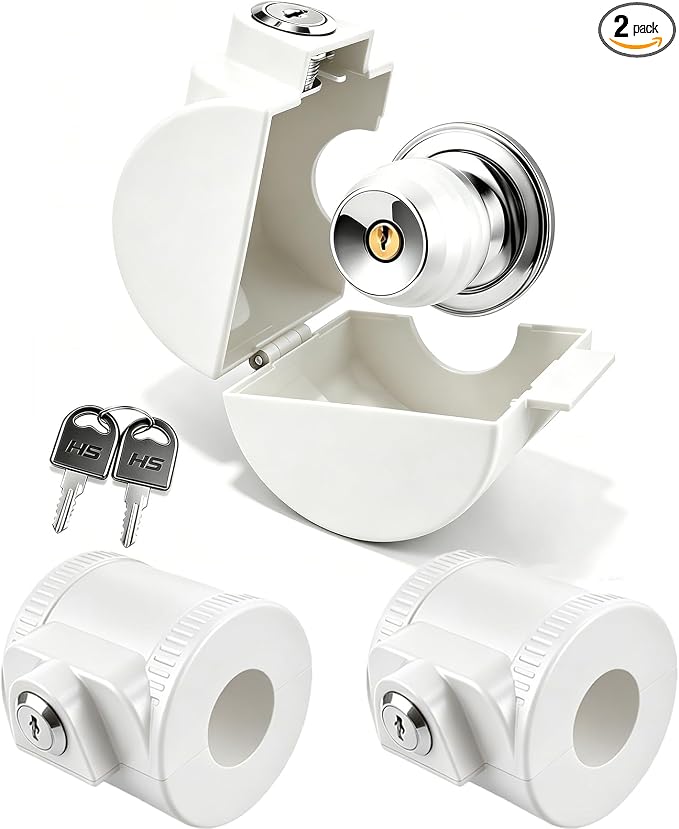 Door Knob Lock-Out Device – Prevents Turning of Door Knob and Access to Keyhole, Can be Used for Home Rentals,Evictions,Job Sites & More – Keyed Alike,ChildProof knob Lock Cover,White（2 Pack） by PKLIYH