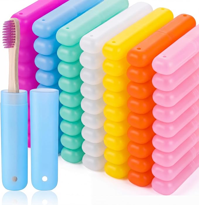 Sieral 90 Pack Travel Toothbrush Case Holder Bulk Breathable Portable Toothbrush Storage 7 Assorted Color Plastic Toothbrush Container for Home Outdoor Traveling Trip Camping, 8 x 1.2 Inch by Sieral