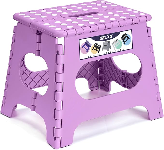 Delxo Folding Step Stool 11 Inch,300 Lbs Step Stool for Kids&Adults Purple | Foldable Step Stool 11",Non-Slip Foot Stools with Handle,Lightweight Collapsible stools for Kitchen,Bathroom,Bedroom,Garden by Delxo
