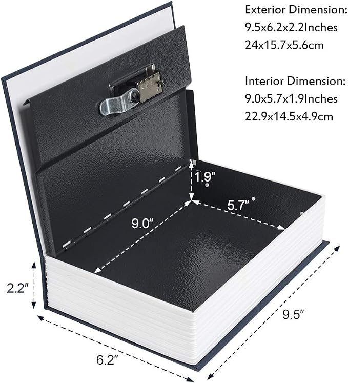 KYODOLED Diversion Book Safe with Combination Lock, Secret Safe Metal Lock Box, Money Storage Collection Box,9.5" x 6.2" x 2.2" Navy Large - Image 4
