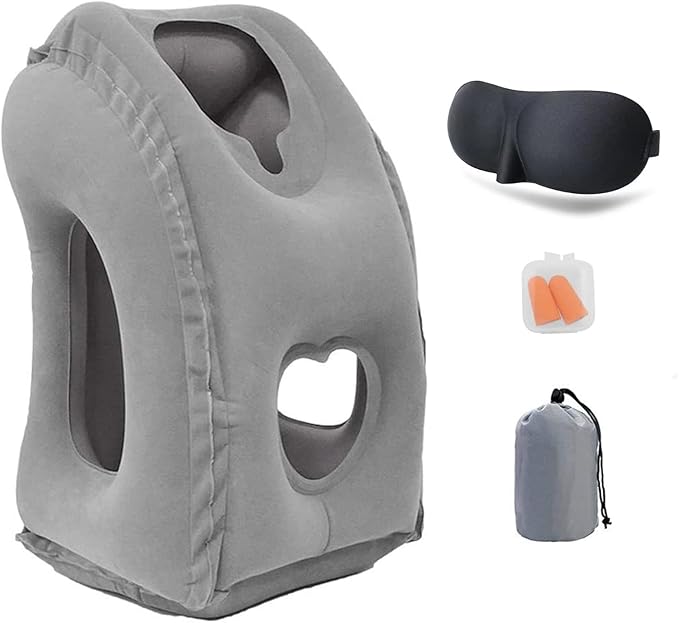 Inflatable Travel Pillows for Airplane, Blow Up Neck Pillow for Sleeping, Airplane Travel Essentials for Long Flight Support Head, Neck and Lumbar, Used for Car/Bus/Train/Office Rest, Adults Kids by Povinmos