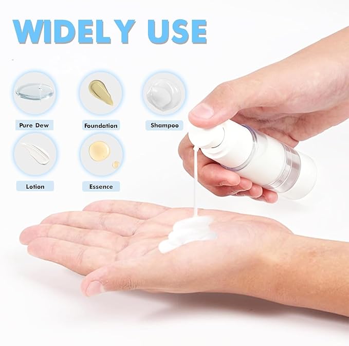 Clear Airless Pump Bottles, Vacuum Travel Cosmetic Containers | 3.4OZ/100ML 3Pack Lotion Dispenser Pump Bottles; For Cream, Foundation & Skincare Cosmetics; With Labels & Wooden Sticks - Image 6