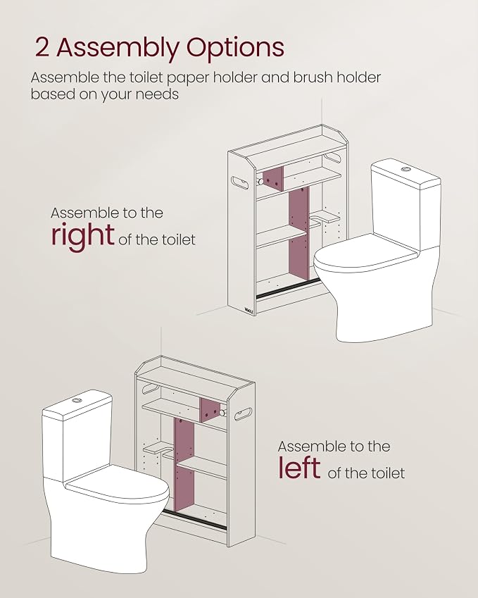 VASAGLE Slim Bathroom Storage Cabinet, Sliding Doors, Dove Gray | Adjustable Shelves，Toilet Paper Holder, Brush Compartment, 23.6 x 7.9 x 31.5 Inches, SIREN Collection UBBC752G02 - Image 5