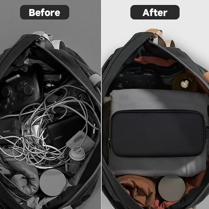 Teskyer Double Layer Cable Organizer Bag, Travel Tech Pouch, Black | Elastic Bands Organization, Water Resistant Fabric, Multiple Compartments, Padded Protection, Travel and Office Use - Image 5