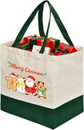 Christmas Canvas Tote Bags with Handles, Large Merry Christmas Shopping Bag | 14.6 x 10.2 x 13 in Holds 60 lbs Reusable Gift Bags for Christmas / Holiday / Party / Kid, Beige 1-Pack by CNaiyunpin