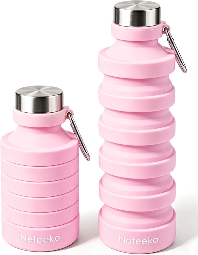 Nefeeko Collapsible Water Bottle, 27oz Reuseable BPA Free Silicone Foldable Water Bottles for Travel Gym Camping Hiking, Portable Leak Proof Sports Water Bottle with Carabiner | Foldable Water Bottles for Travel Gym Camping Hiking, Portable Leak Proof ... by Nefeeko