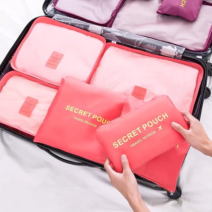 7 Set Packing Cubes Packing Organizers Travel Luggage Packing Organizers with Shoes Bag for Suitcase, Watermelon Red - Image 4