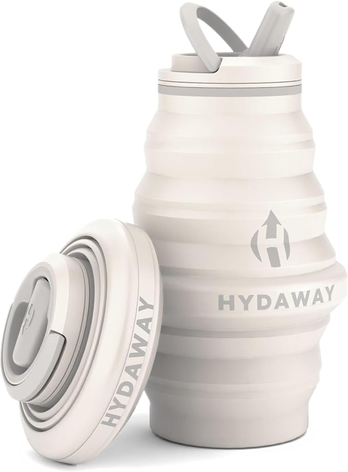 HYDAWAY 17oz Collapsible Water Bottle, Packable Leakproof for Travel | Travel-first design. Fold flat to 1.5 in for carry-ons, purses, seatbacks. Leakproof, BPA-free, dishwasher safe. by HYDAWAY