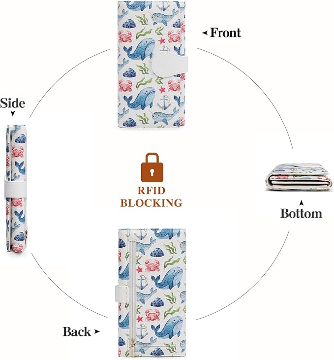 GOIACII Women's Wallet RFID Blocking Large Capacity Card Holder Ladies Phone Clutch Travel Long Purse Whale Print - Image 5