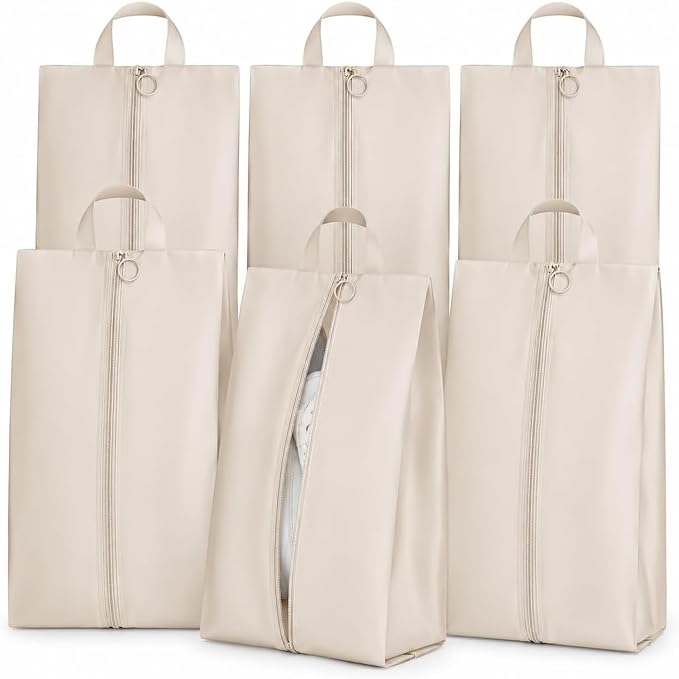 6 Pcs Shoe Bags for Travel - Travel Shoe Bag Set with Zipper and Handle, Shoe packing Organizer Bags for Suitcase, Gym, Carry On, Sneakers, Heels (beige) by Unknown