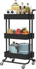 Sooyee 3 Tier Metal Utility Cart with Handle and Lockable Wheels, Black | Rolling Cart Multi-Functional Storage Cart for Office, School,Living Room, Kitchen, Bathroom, Bedroom,Laundry by Sooyee
