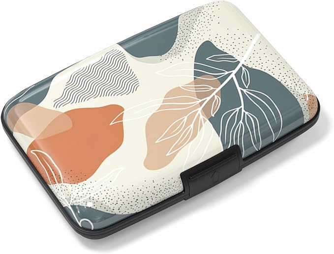 Rimilak Aluminuml Credit Card Holder,White Leaves | Mini Credit Card Wallet RFID Blocking Slim Metal Hard Case for Women Men by Rimilak
