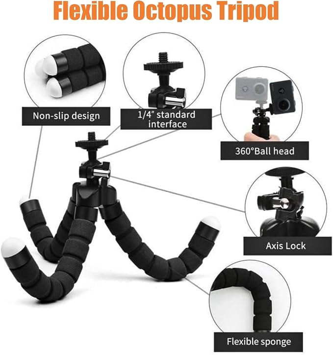 4 in 1 Action Camera Accessories Kit, Floating Handle Grip, Suction Cup Mount, Handheld Selfie Stick and Mini Octopus Tripod, Action Camera Mount Bundle for Recording VLOG/POV - Image 4