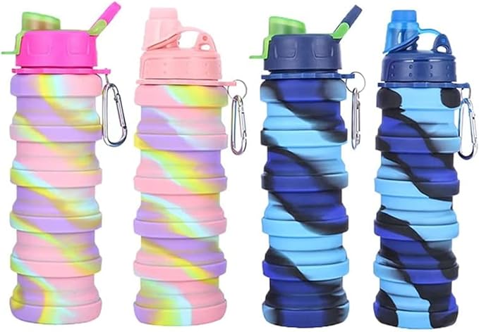 Silicone Collapsible Water Bottles, 16oz 500ml Portable Foldable Expandable Water Bottle Sports Cups, Leak Proof Reusable BPA Free, for Outdoor Activities Travel (Blue-B) - Image 8