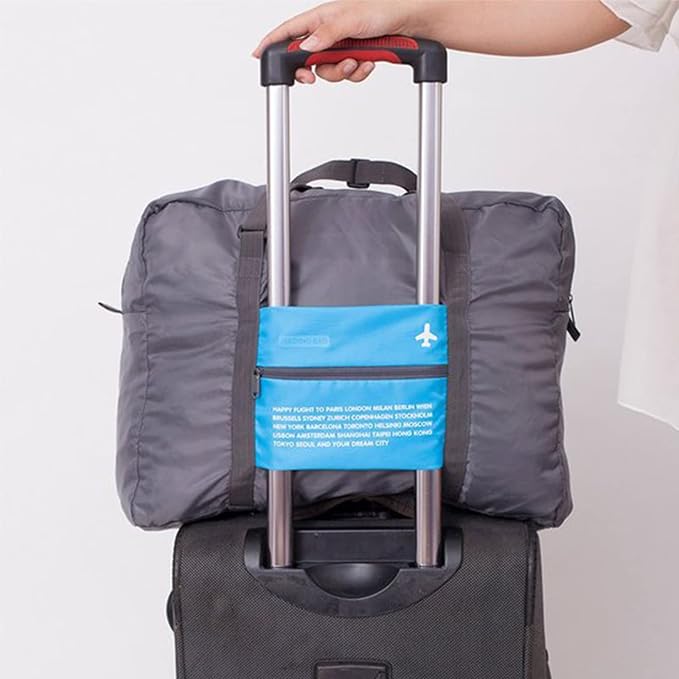 Foldable Travel Duffel Bag 2PCS Sports Gym Tote Water Resistant Carry on Luggage bag Weekender Overnight Bag (Pink+Blue) - Image 5