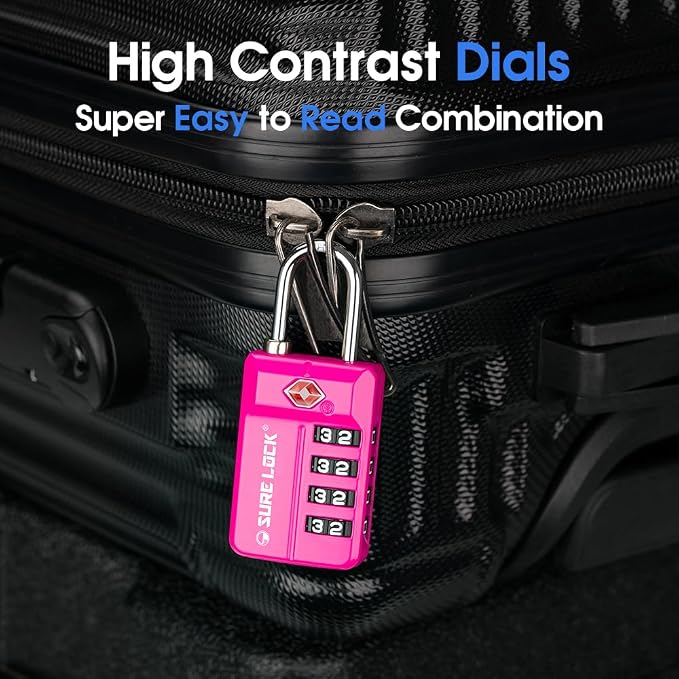 SURE LOCK TSA Approved 4-Digit Resettable Combination Luggage Locks with Open Alert, Easy-Read Dials - for Luggage, School Lockers, Gym, Office, Toolbox & Security Cases (Pink 2 Pack) - Image 8