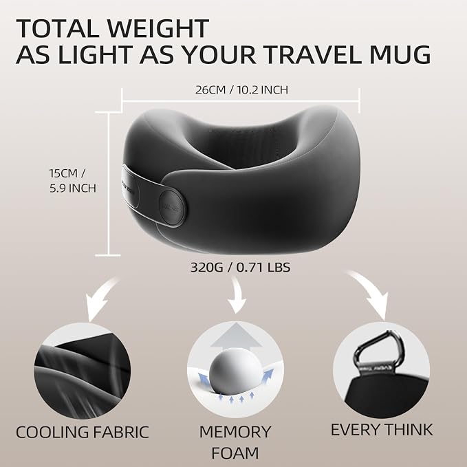 Travel Pillow - Adjustable Memory Foam Neck Pillow for Airplane, 360° Support, Comfortable Ergonomic Travel, Flight, Road Trip, Roll-Up Portable, Breathable Cooling Fabric - Image 3
