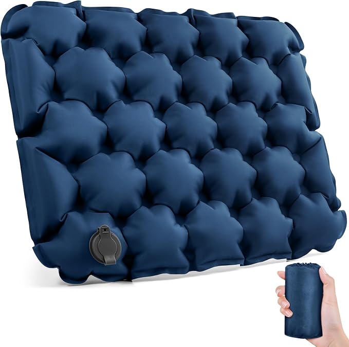 Inflatable Seat Cushion Portable Lightweight Stadium Seat Pad | Travel Air Seat Cushion for Long Flights Camping Hiking Bleacher Airplane Stadium Office (Blue) by GDREAMT