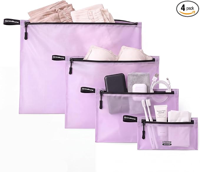 Ultralight Travel Organizer Bags, 4 Set Lightweight Zipper Pouches for Packing, Soft Packing Cubes for Carry-On Suitcase, Clothes, Underwear, Toiletries and Small Essentials, Lavender Purple by BBCREATFASHION