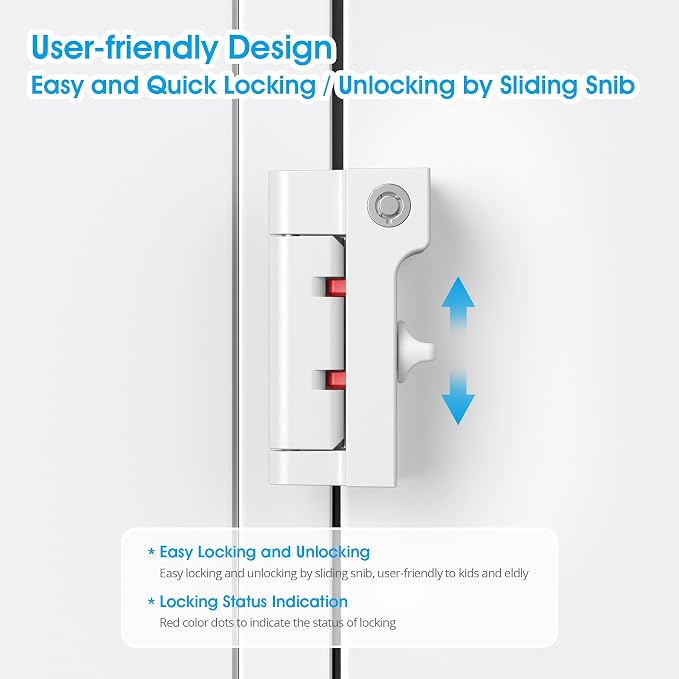 AST Home Security Door Reinforcement Lock, 1 Pack, Indoor Use, Childproof | Safety door lock, toddler proof security latch, kidproof door stopper with cylinder and snib, made of zinc alloy, matte white - Image 4