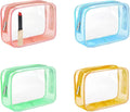 Clear Makeup Bag (4 Packs), Small TSA Approved Toiletry Bags for Traveling Small Size Cosmetic Storage Pouches for Women Organizer with Zipper Pink Orange Green Blue by CarryEpic