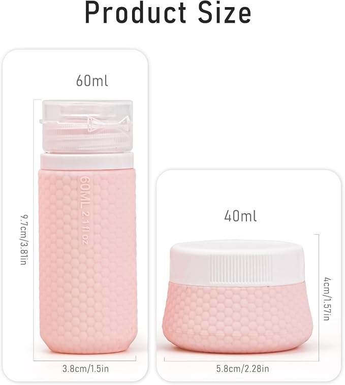 2 oz Travel Bottle Silicone Small Liquid Travel Containers 2 Pack Leak Proof TSA Approved Bottles On The Go Size Traveling Kit for Toiletries Shampoo Body Wash Skincare Lotion Women - Leather Pink - Image 4