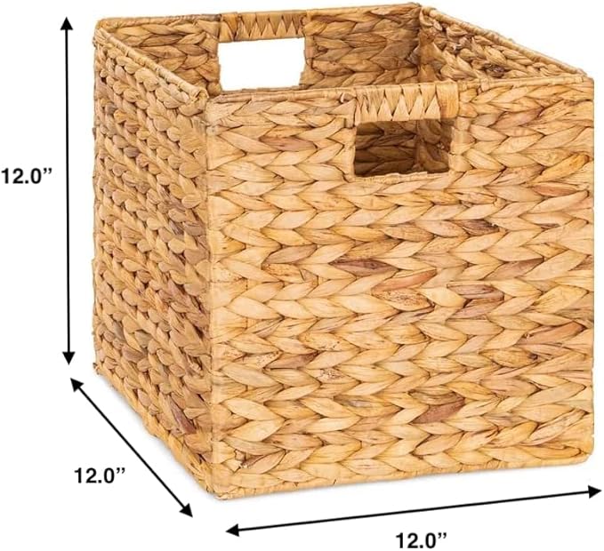 M4DECOR 12 x 12in Water Hyacinth Storage Baskets, Wicker Storage Baskets for Shelves, Woven Baskets for Storage, Wicker Storage Basket for Bedroom, Living Room, Nursery Room (Natural 6 Packs 12x12in) - Image 2