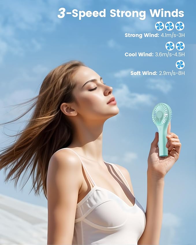 Edvision Portable Mini Fan - Powerful Personal Handheld Fan with 3 Speeds, Cute and Small, USB Rechargeable for Travel/Lash/Makeup/Outdoor/Home, Blue - Image 2