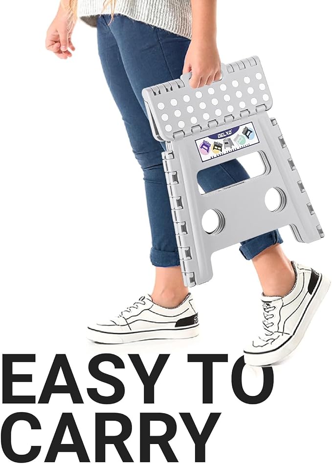 Delxo Folding Step Stool 13 Inch,300 Lbs Step Stool for Adults Grey | Foldable Step Stool 13",Non-Slip Foot Stools with Handle,Lightweight Collapsible stools for Kitchen,Bathroom,Bedroom,Garden - Image 6