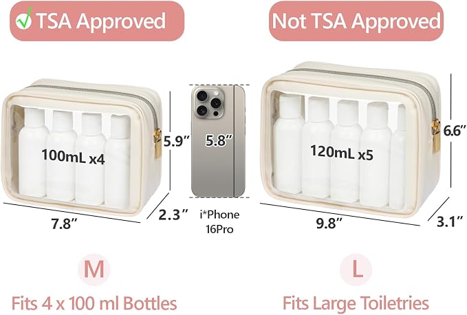 Clear Makeup Bag Foldable - TSA Approved Toiletry Bag for Travel | Metal Zipper, Reinforced Seam, Water Resistant, Medium for Carry-on, Large for Checked Luggage, for Car Storage Organizer - Image 3
