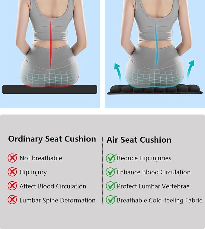 Sondur Travel Cushion, Portable Airplane Seat Cushion for Long Flights 3D Air Cel Inflatable Seat Cushion for Air Travel with Air Pump for Car,Office,Stadium,Ergonomic Comfort Support,Heavy Duty - Image 6