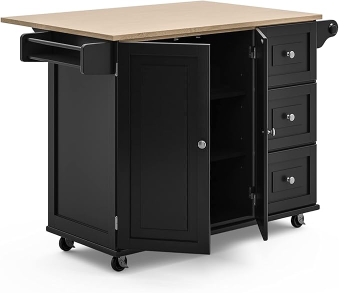 Homestyles Dolly Madison Black Mobile Kitchen Island Cart with Wood Drop Leaf Breakfast Bar - Image 5