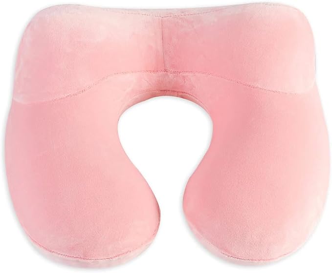 Inflatable Travel Pillow, Neck Pillow Support for Traveling, Airplanes, Cars, and Offices with Compact Carrying Bag, Soft Velvet Washable Cover, Ideal for Adult Sleepers (Pink) - Image 2