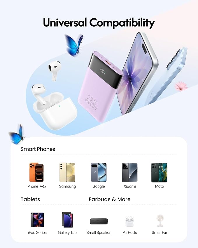 VEGER 10000mAh 22.5W Fast Charging Portable Charger with Built-in Cables | 0.4lb Slim USB C Power Bank, Small Battery Pack for iPhone 17/16/15/14/13 iPad Samsung, Flight Safe, Travel Essential, Purple - Image 7