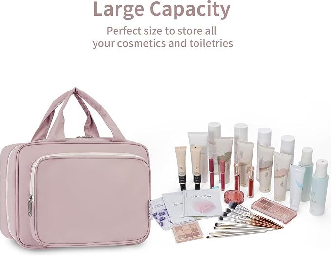 Narwey Travel Toiletry Bag for Women Large Hanging Makeup Bag Organizer Toiletries Bag for Full Size Essentials Accessories Cosmetics (Dusty Rose (Large)) - Image 7