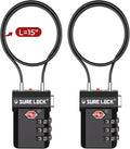 SURE LOCK TSA Approved Luggage Locks – 3-Digit Combination Cable Lock with Red Indicator, Large Dial & Easy-Press Button for Suitcases and Backpacks – Multi-Pack & Color Options (2, Extra Long Cable) by Hopeyoucanstaysafe