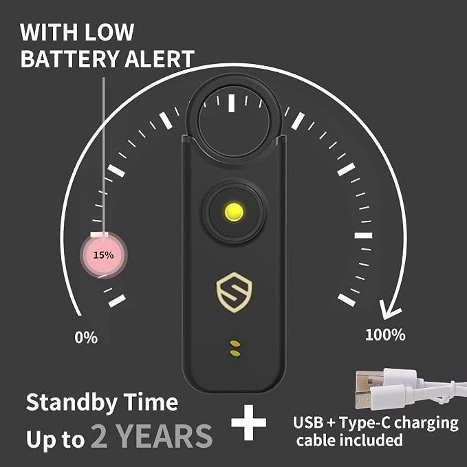 Personal Alarm for Women, Men, Kids, Elderly, Self Defense - Designed by Women 140DB Extra Speakers Alarm with Strobe Light, Rechargeable, Safety Alarms and Premium Keychain (Carbon Black) - Image 3