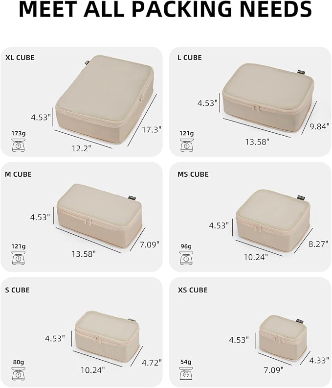 Compression Packing Cubes for Travel, 6-Piece Set (Large/Medium/Small), Double-Zip Luggage Organizers for Suitcase & Carry-On, Clothes Storage Bags (Classic Khaki, 6 Pack) - Image 4
