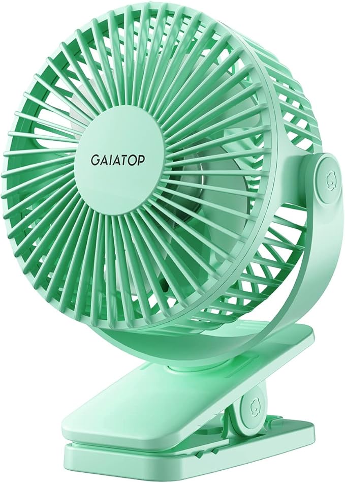 Gaiatop Portable Clip on Fan Battery Operated, Small Powerful 3 Speed Quiet 360° Rotate, USB Rechargeable Mini Personal Cooling Fan for Desk Table Home Office Stroller Camping Women Gifts Green | Battery Operated, Small 3 Speed 360° Rotate, Cooling for... by GAIATOP